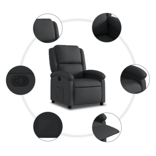 Recliner Chair Black Real Leather - Image 5