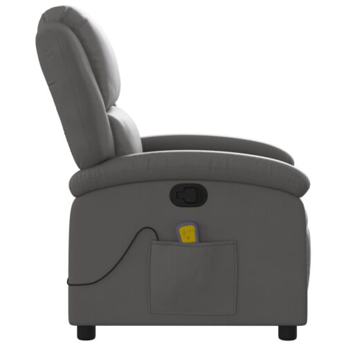 Massage Recliner Chair Grey Real Leather - Image 8
