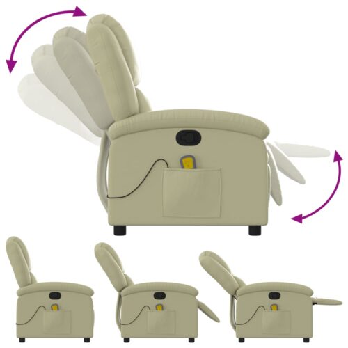 Massage Recliner Chair Cream Real Leather - Image 5