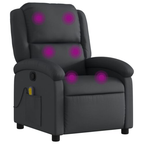 Massage Recliner Chair Black Real Leather - Image 2