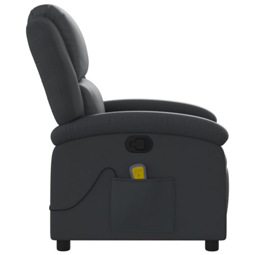 Massage Recliner Chair Black Real Leather - Image 8