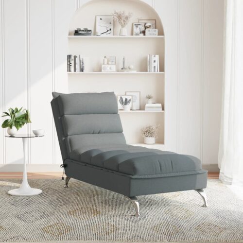 Massage Chaise Lounge with Cushions Dark Grey Fabric - Image 3