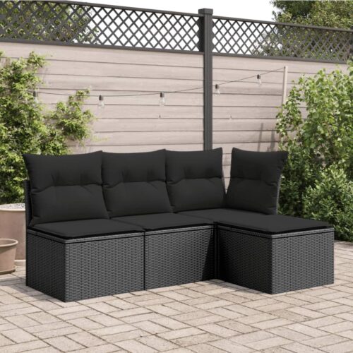 Outdoor Garden Stool Wicker Rattan Patio Ottoman Bench Seat Black 55x55x37cm - Image 3
