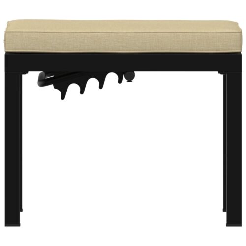 Outdoor Garden Stool Wicker Rattan Patio Ottoman Bench Seat Black Powder-Coated Steel - Image 3