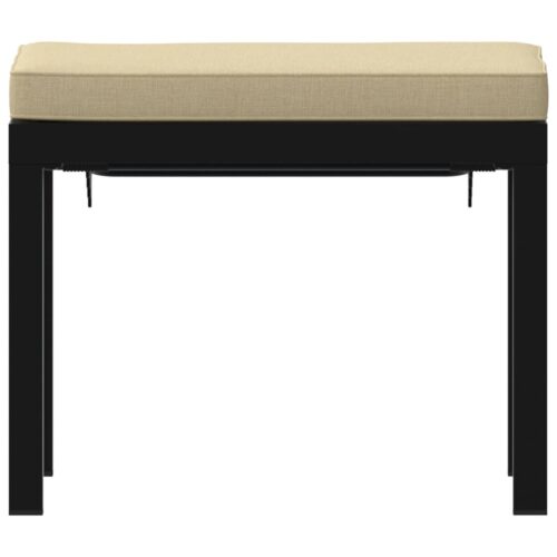 Outdoor Garden Stool Wicker Rattan Patio Ottoman Bench Seat Black Powder-Coated Steel - Image 4