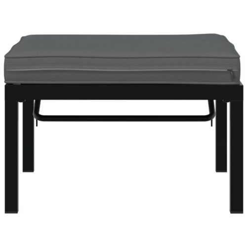 Outdoor Garden Stool Wicker Rattan Patio Ottoman Bench Seat Black Aluminium - Image 4