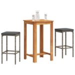 3-Piece Garden Bar Set Grey Wood Timber Outdoor Patio Furniture Acacia Poly Rattan Wicker Outdoor Patio Furniture