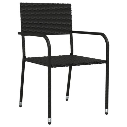 3-Piece Garden Dining Set Black Poly Rattan Wicker Outdoor Patio Furniture Steel - Image 4