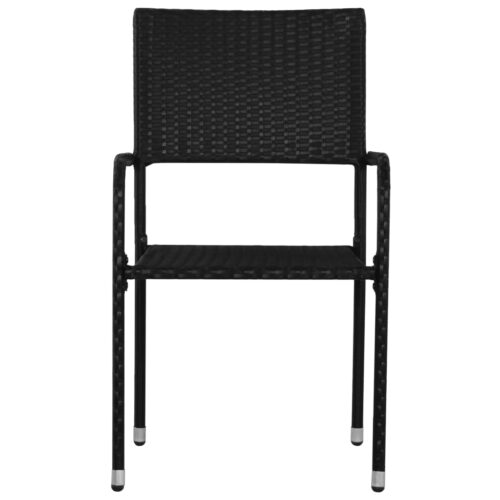 3-Piece Garden Dining Set Black Poly Rattan Wicker Outdoor Patio Furniture Steel - Image 5