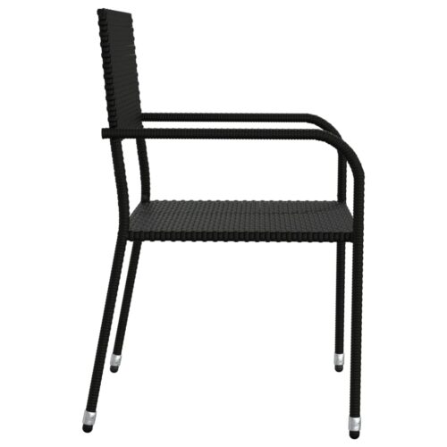 3-Piece Garden Dining Set Black Poly Rattan Wicker Outdoor Patio Furniture Steel - Image 6