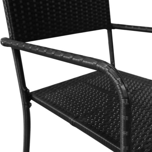 3-Piece Garden Dining Set Black Poly Rattan Wicker Outdoor Patio Furniture Steel - Image 7