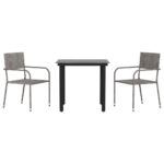3-Piece Garden Dining Set Grey Black Poly Rattan Wicker Outdoor Patio Furniture Steel