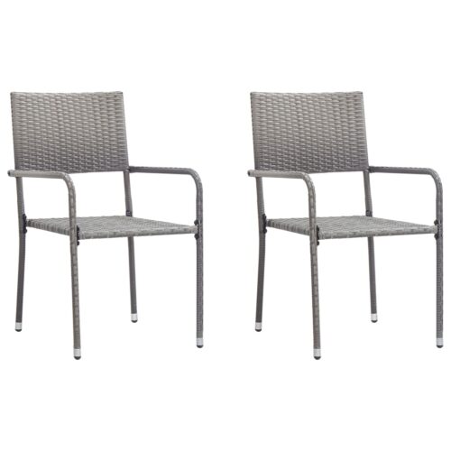3-Piece Garden Dining Set Grey Black Poly Rattan Wicker Outdoor Patio Furniture Steel - Image 3
