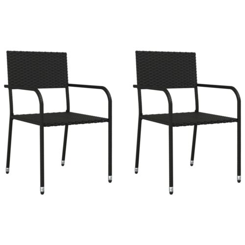 3-Piece Garden Dining Set Black Poly Rattan Wicker Outdoor Patio Furniture Steel - Image 3