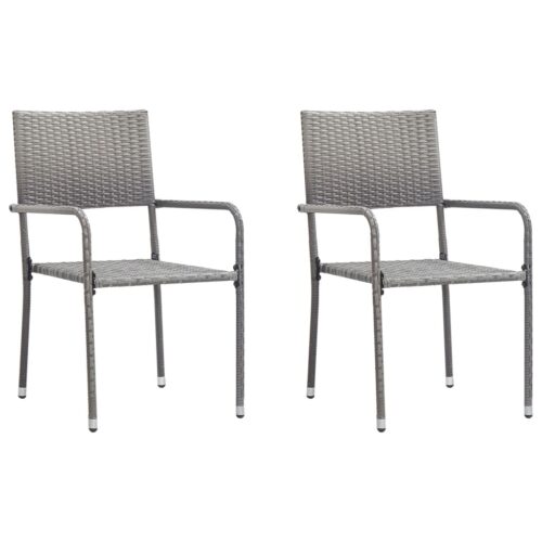 3-Piece Garden Dining Set Grey Black Poly Rattan Wicker Outdoor Patio Furniture Steel - Image 3