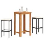 3-Piece Garden Bar Set Black Wood Timber Outdoor Patio Furniture Acacia Poly Rattan Wicker Outdoor Patio Furniture