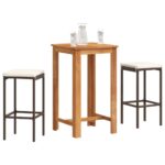 3-Piece Garden Bar Set Brown Wood Timber Outdoor Patio Furniture Acacia Poly Rattan Wicker Outdoor Patio Furniture