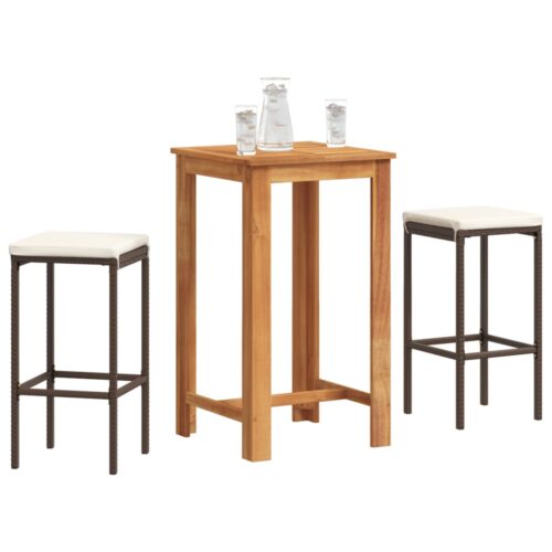 3-Piece Garden Bar Set Brown Wood Timber Outdoor Patio Furniture Acacia Poly Rattan Wicker Outdoor Patio Furniture
