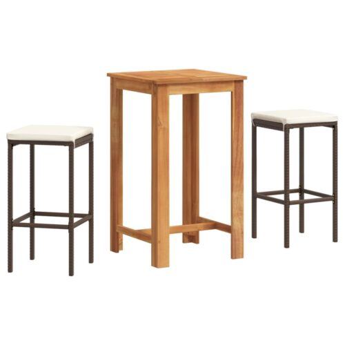 3-Piece Garden Bar Set Brown Wood Timber Outdoor Patio Furniture Acacia Poly Rattan Wicker Outdoor Patio Furniture - Image 2