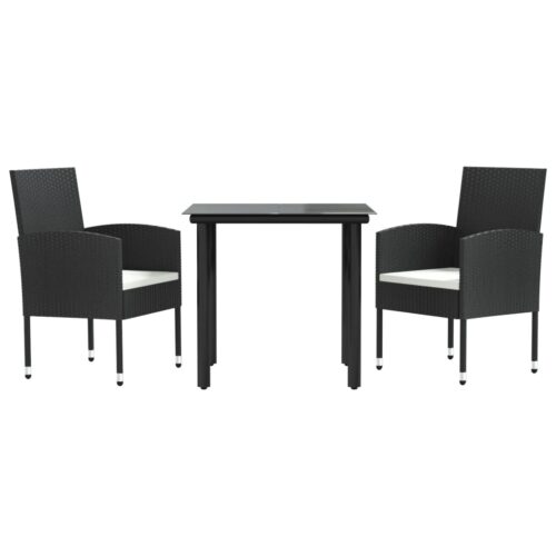 3-Piece Garden Dining Set Black Poly Rattan Wicker Outdoor Patio Furniture Steel
