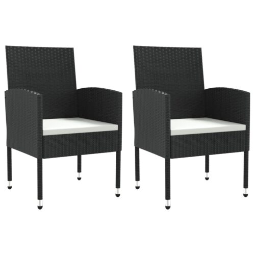 3-Piece Garden Dining Set Black Poly Rattan Wicker Outdoor Patio Furniture Steel - Image 3