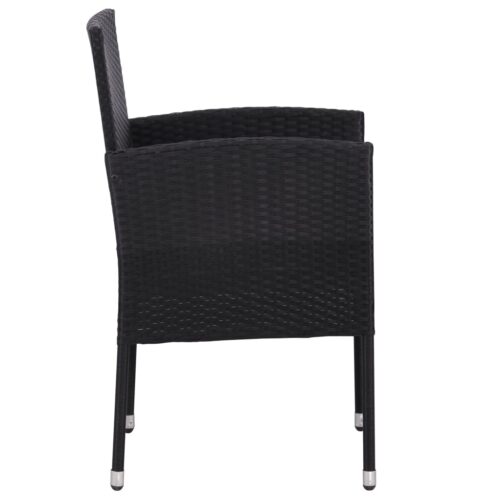 3-Piece Garden Dining Set Black Poly Rattan Wicker Outdoor Patio Furniture Steel - Image 6
