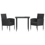 3-Piece Garden Dining Set Black Poly Rattan Wicker Outdoor Patio Furniture Steel