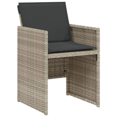 3-Piece Bistro Set with Cushions Light Grey Poly Rattan Wicker Outdoor Patio Furniture - Image 4
