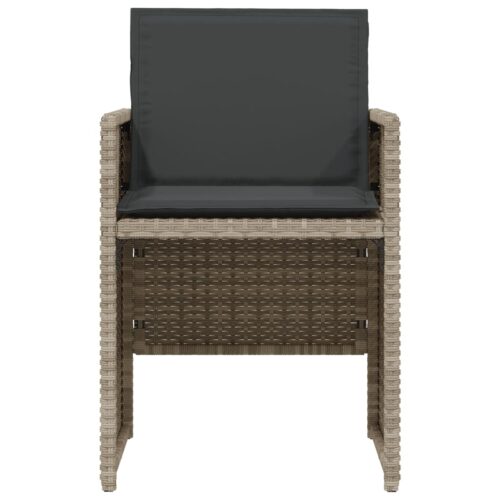 3-Piece Bistro Set with Cushions Light Grey Poly Rattan Wicker Outdoor Patio Furniture - Image 5
