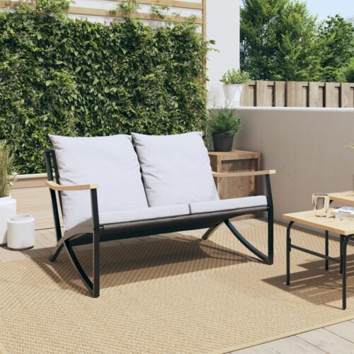Garden Bench with Cushions 120cm Black Steel Outdoor Patio Lounge Furniture - Image 3