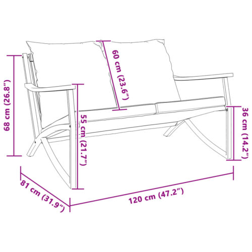 Garden Bench with Cushions 120cm Black Steel Outdoor Patio Lounge Furniture - Image 9