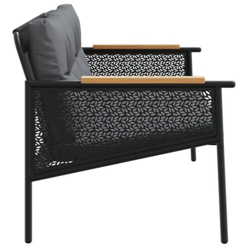 Garden Bench with Cushions 116cm Black Steel Outdoor Patio Lounge Furniture - Image 6