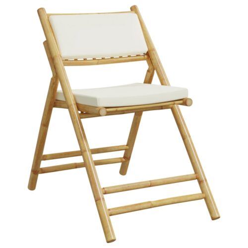 3-Piece Folding Bistro Set with Cream White Cushions Bamboo Outdoor Garden Patio Dining Lounge Furniture - Image 4