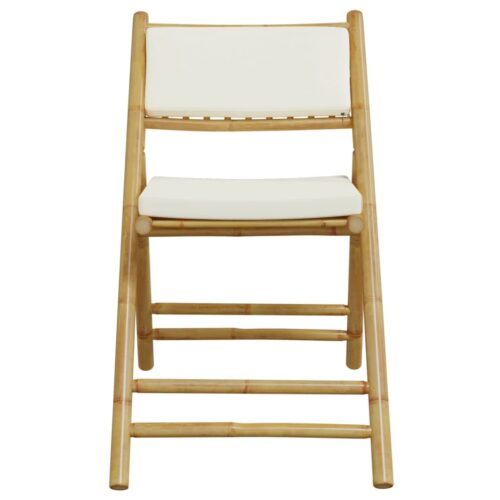 3-Piece Folding Bistro Set with Cream White Cushions Bamboo Outdoor Garden Patio Dining Lounge Furniture - Image 5