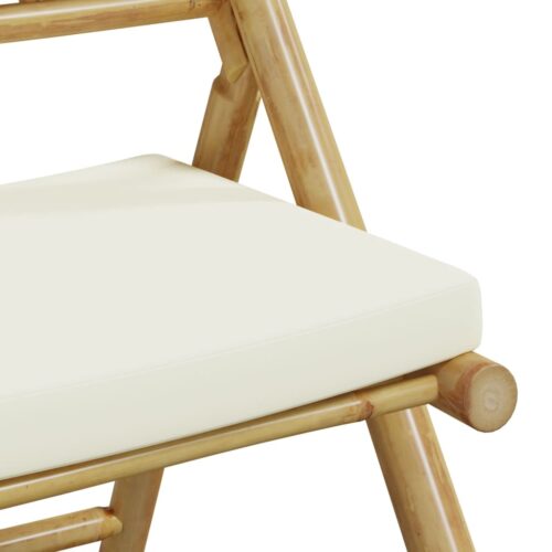 3-Piece Folding Bistro Set with Cream White Cushions Bamboo Outdoor Garden Patio Dining Lounge Furniture - Image 9