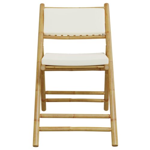 3-Piece Folding Bistro Set with Cream White Cushions Bamboo Outdoor Garden Patio Dining Lounge Furniture - Image 5