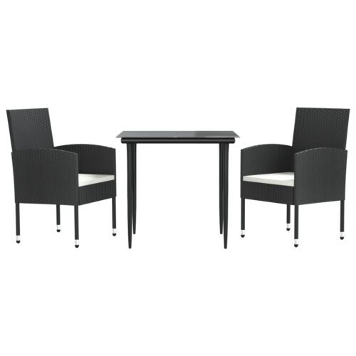 3-Piece Garden Dining Set Black Poly Rattan Wicker Outdoor Patio Furniture Steel