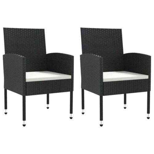 3-Piece Garden Dining Set Black Poly Rattan Wicker Outdoor Patio Furniture Steel - Image 3