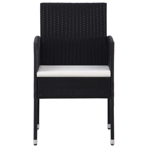 3-Piece Garden Dining Set Black Poly Rattan Wicker Outdoor Patio Furniture Steel - Image 5