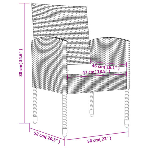3-Piece Garden Dining Set Black Poly Rattan Wicker Outdoor Patio Furniture Steel - Image 12