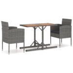 3-Piece Garden Dining Set Acacia Wood Timber Outdoor Patio Furniture & Poly Rattan Wicker Outdoor Patio Furniture Anthracite