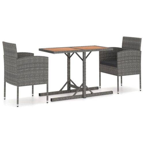 3-Piece Garden Dining Set Acacia Wood Timber Outdoor Patio Furniture & Poly Rattan Wicker Outdoor Patio Furniture Anthracite