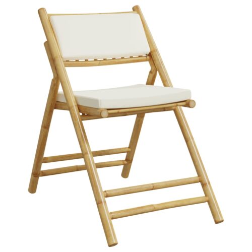 3-Piece Folding Bistro Set with Cream White Cushions Bamboo Outdoor Garden Patio Dining Lounge Furniture - Image 4