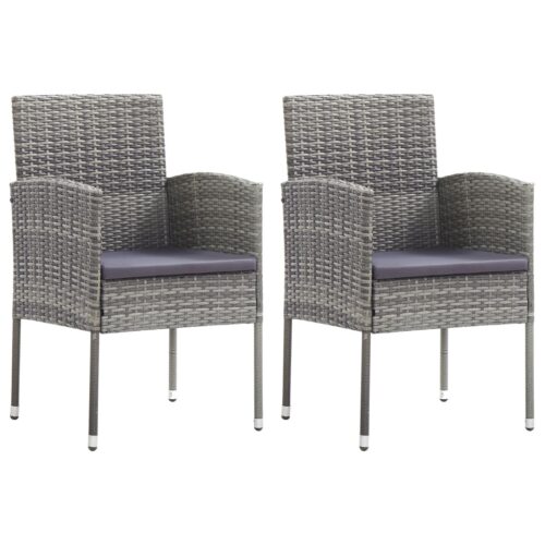 3-Piece Garden Dining Set Grey Black Poly Rattan Wicker Outdoor Patio Furniture Steel - Image 3