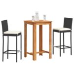 3-Piece Garden Bar Set Black Wood Timber Outdoor Patio Furniture Acacia Poly Rattan Wicker Outdoor Patio Furniture
