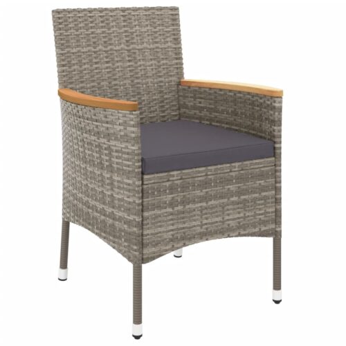 3-Piece Garden Bistro Set with Cushions Grey Poly Rattan Wicker Outdoor Patio Furniture - Image 4