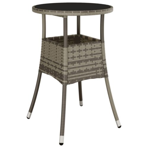 3-Piece Garden Bistro Set with Cushions Grey Poly Rattan Wicker Outdoor Patio Furniture - Image 5