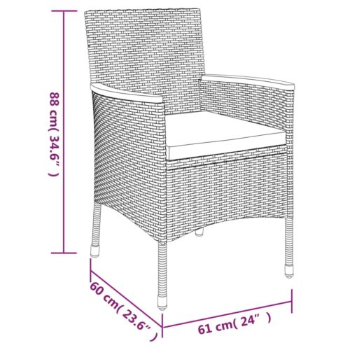 3-Piece Garden Bistro Set with Cushions Grey Poly Rattan Wicker Outdoor Patio Furniture - Image 9