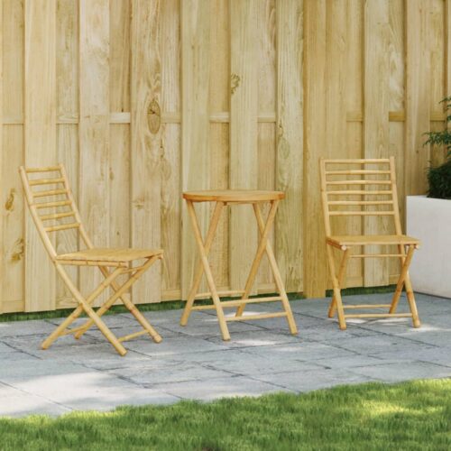 3-Piece Bistro Set Bamboo Outdoor Garden Patio Dining Lounge Furniture - Image 2