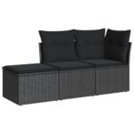 3-Piece Garden Sofa Set with Cushions Black Poly Rattan Wicker Outdoor Patio Furniture